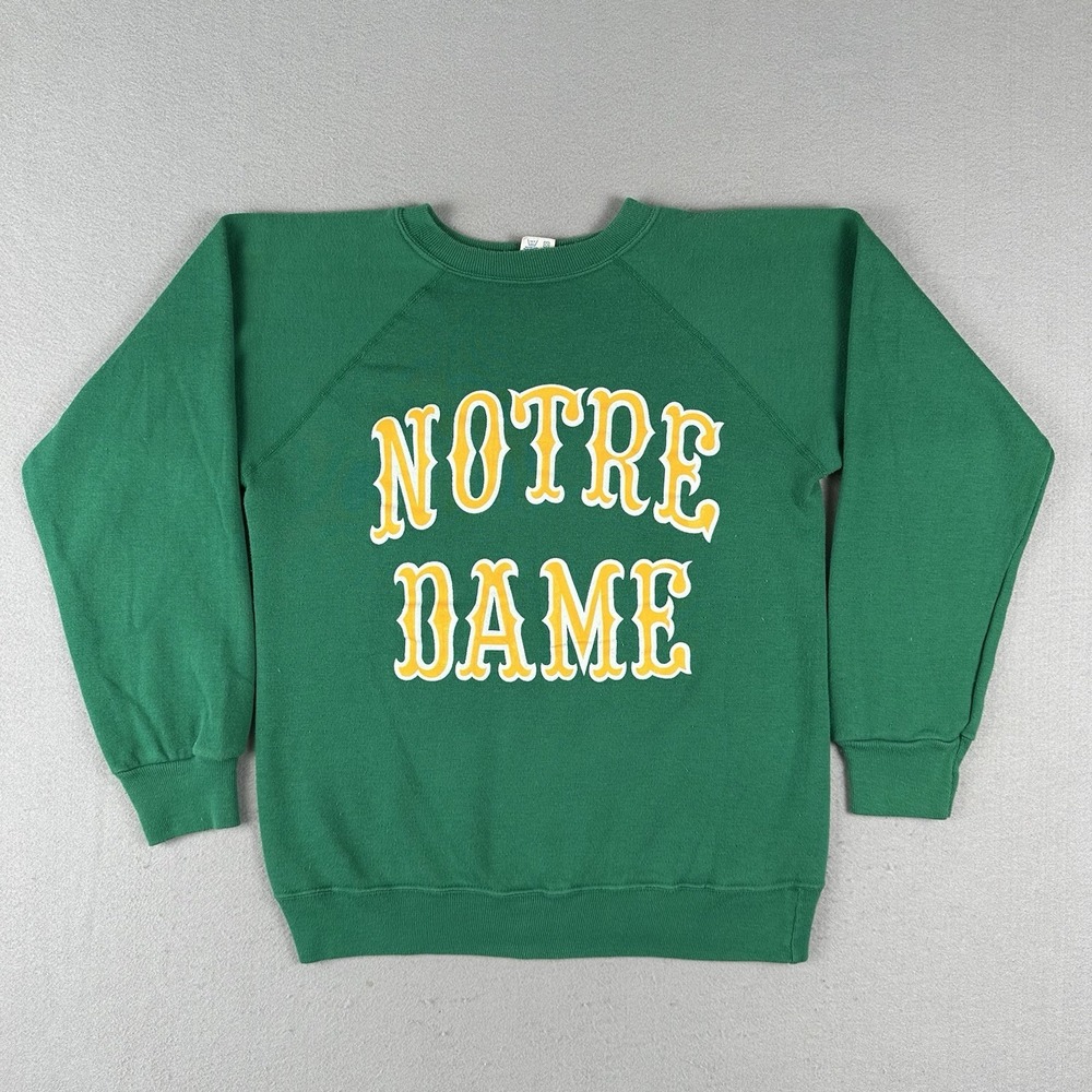 Vtg 80s Champion Norte Dame Sweatshirt Mens Medium Green Raglan Crewneck